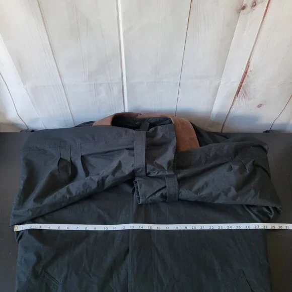 London Fog Men’s Sz 46 Long Black Trench Coat, Lined, Button Front, EUC